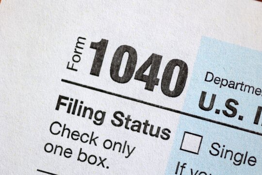 Close-up of US individual income 1040 tax form