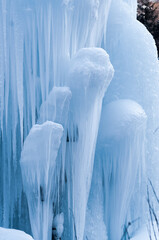 Frozen waterfall with ice sculpture.