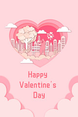Valentine's Day paper cut style  illustration
