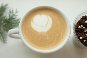 Big white cup of cappuccino coffee.