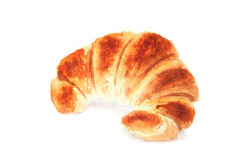 Watercolor drawing of croissant isolated on the white background. Hand painted illustration of crescent