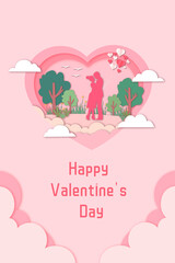 Valentine's Day paper cut style  illustration