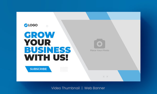 Video thumbnail and editable corporate digital marketing web banner template. Video cover  photo for social media