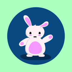 Rabbit in dark blue circle on mint colored background.