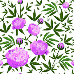 seamless pattern with pink flowers peonies