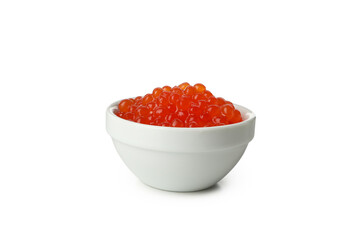 Sauce bowl with caviar isolated on white background