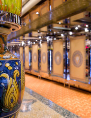 Kitschy fantasy fairytale interior design in bar or lounge or public space onboard luxury Italian...