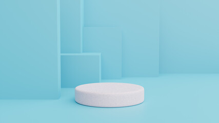 Podium in abstract blue composition, 3d render