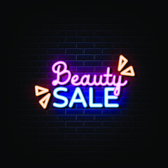 Obraz premium Beauty Sale Neon Signs Style Text Vector