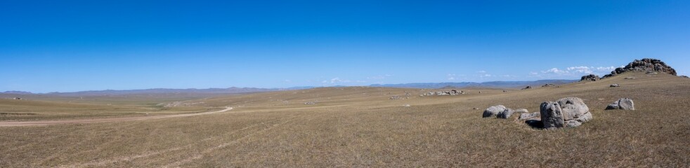 Panorama Rocks in Steppe Saikhan Mongolia