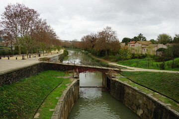 Fototapeta na wymiar the Fonserannes Locks in Beziers, Occitanie, France, November 