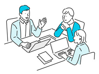 チームでミーティングをするビジネスパーソンのイメージイラスト素材