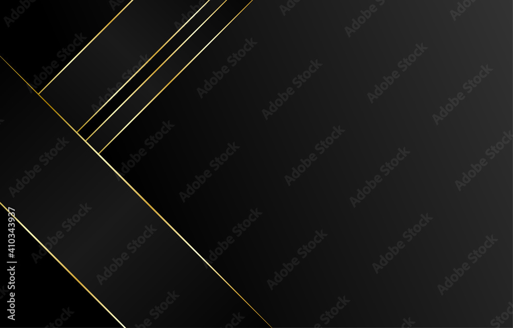 Wall mural black abstract background tech geometric modern dynamic shape with gold lines vector illustration.
