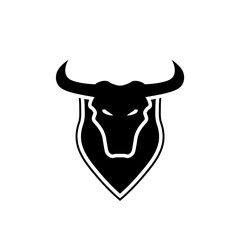 Bull head with horns. Buffalo face logo isolated on white background