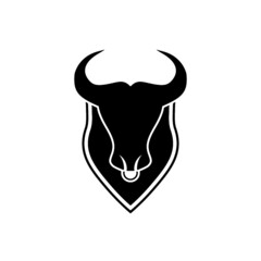 Bull head with horns. Buffalo face logo isolated on white background