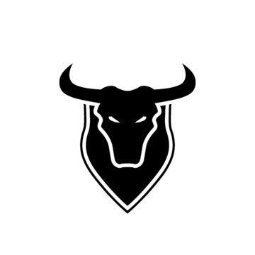 Bull head with horns. Buffalo face logo isolated on white background