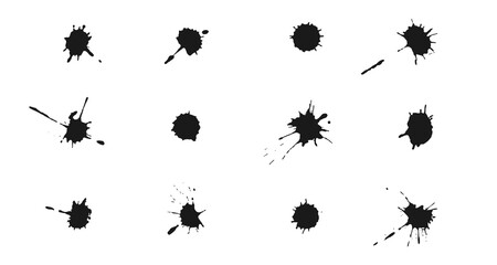 Ink splashes and drops. Set of vector handdrawn blobs, blots and spatters