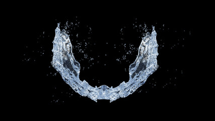 Water Splash with droplets on black background. 3d illustration.