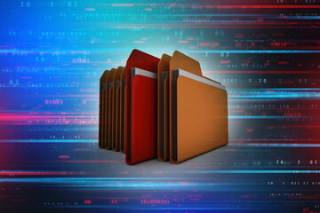 3d illustration of folders. Open folder with papers
