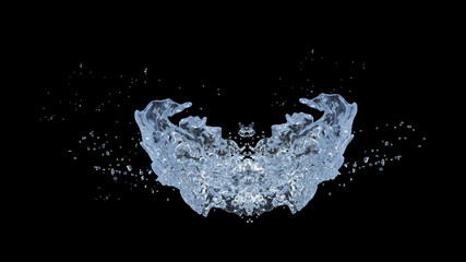 Water Splash with droplets on black background. 3d illustration.