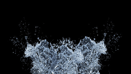 Water Splash with droplets on black background. 3d illustration.