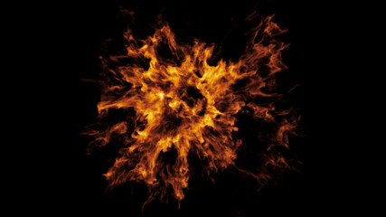 Fire Explosion Design on Black Background. Close-up