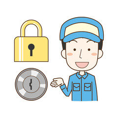 カギの種類を説明する鍵屋の男性