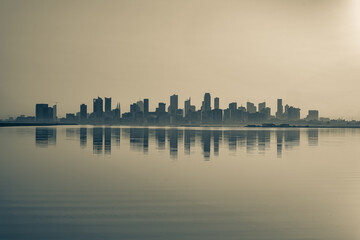 city skyline at sunrise