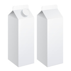 Realistic carton of milk carton package. Version with and without cap. Vector illustration.