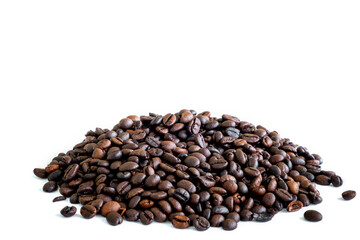 Fototapeta premium Dark roast coffee beans background, top view