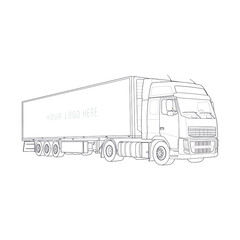 Truck with trailer. Vector draw with black lines. Technical drawing 