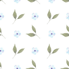 Watercolor blue flowers seamless pattern. Watercolor fabric. Repeat flowers. Use for design invitations, birthdays