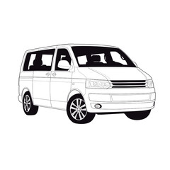 Van. Technical drawing. Vector illustration. Black and White