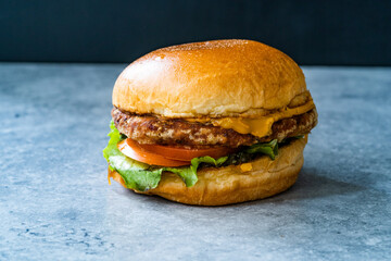 Vegetarian Bean Burger with Brioche Bread Close Up View.