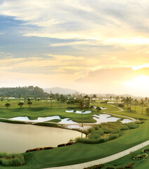 golf course at sunset