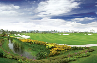 Fototapeta premium landscape with river and blue sky