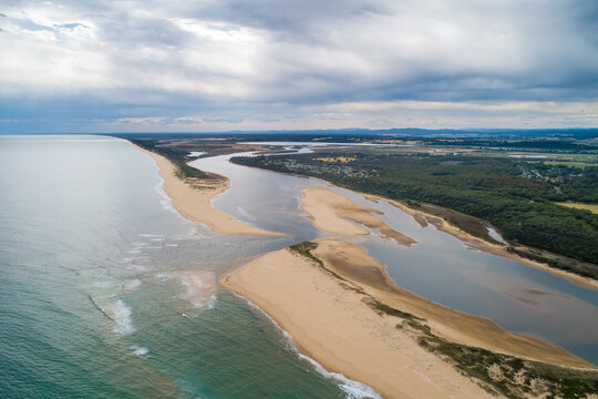 Amazing ocean coastline at Snowy River estuary in Marlo, Victoria, Australia