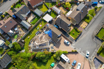Aerial photo of a typical british housing esate in the Village of Kippax in Leeds West Yorkshire,...