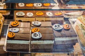Confectionery cakes on display in the shopping center of Timisoara, Romania 