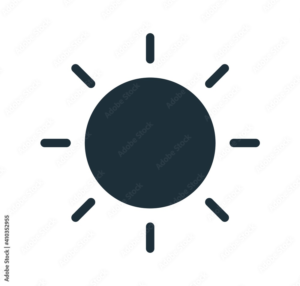 Poster simple line art icon of black glowing sun with bright sunbeams. line art symbol of clear hot weather