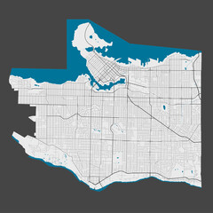 Detailed map of Vancouver city, Cityscape. Royalty free vector illustration.