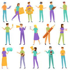 Interaction icons set. Cartoon set of interaction vector icons for web design