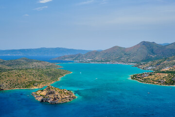 Obraz premium Island of Spinalonga with old fortress former leper colony and the bay of Elounda, Crete island, Greece