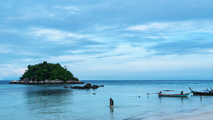 Koh Lipe, Andaman Sea, Thailand, 18 September 2019: Koh Lipe has beautiful beaches and sea. There are many longtail boats of fishermen on Koh Lipe, Thailand.