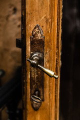 ajar antique old door close up