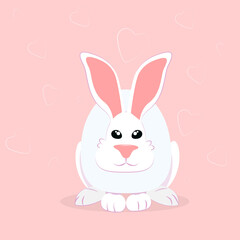white rabbit on a pink background, illustration on the theme of love and spring