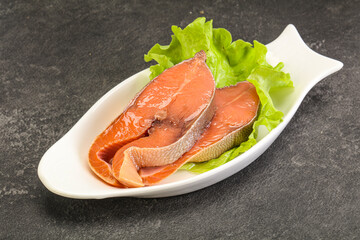 Two pink salmon fish steak
