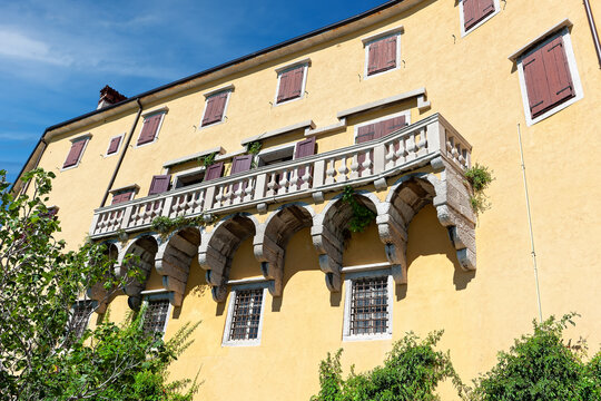 Gothic Duino castle on a cliff over the Gulf of Trieste (Adriatic sea), Italy. The castle dates back to 1389.