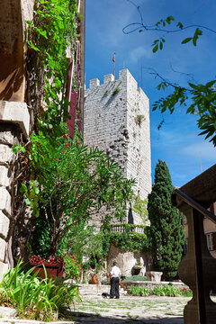 Gothic Duino castle on a cliff over the Gulf of Trieste (Adriatic sea), Italy. The castle dates back to 1389.