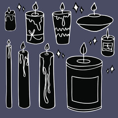 vector set of magic candles isolated contrasting